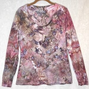 Hand Ice Dyed Long Sleeve Top Womens L Artwear Boho Soft Grunge Fairy Pastel